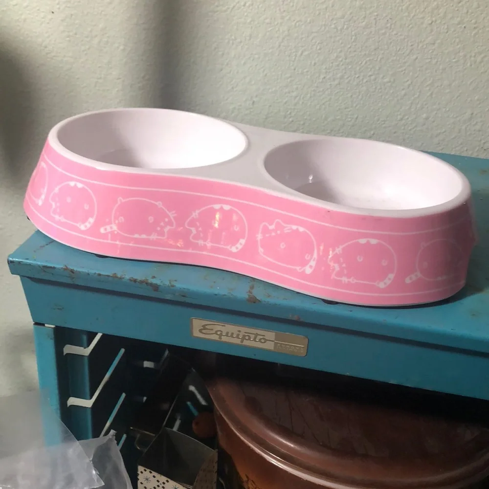 Pink Pusheen pet dish - missing one of the rubber feet.